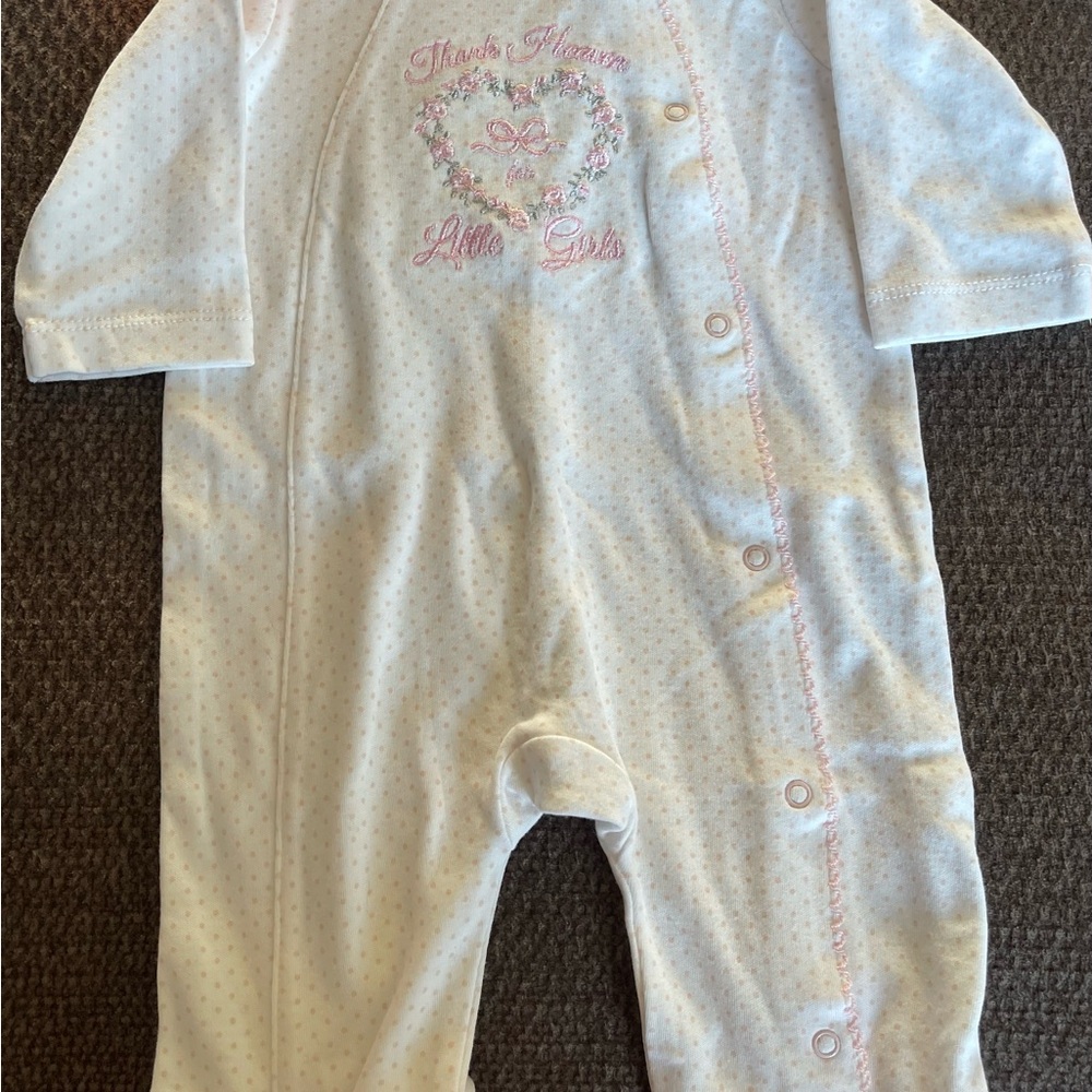 Little Me 3 month Thank Heaven for Little Girls Embroidered Footie 🩷 EUC
